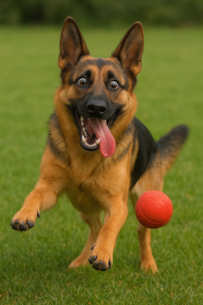 "Funny German Shepherd Dog Playing With Ball"